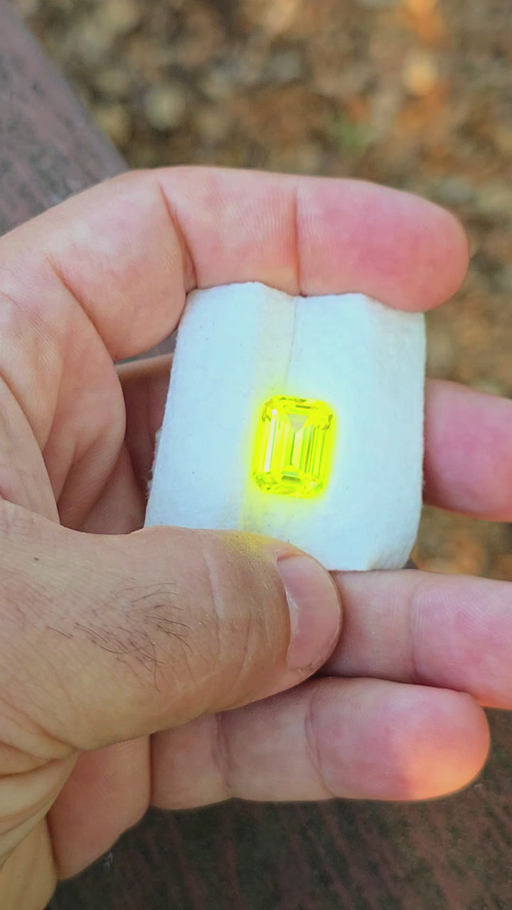 "Ultra" Glow In The Dark Lab Garnet, Emerald Cut, 15.02 Carats