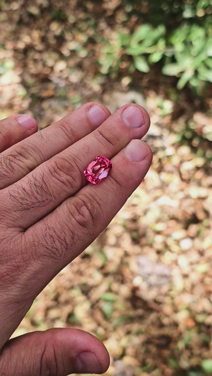 Fire Padparadscha Lab Sapphire, Antique Long Cushion Cut, 8.03 Carats