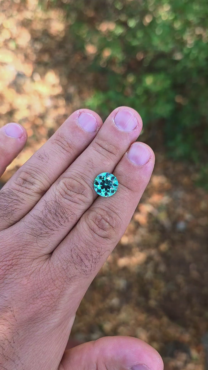 Bright Cobalt Teal Lab Sapphire, Traditional Round Brilliant Cut, 7.45 Carats
