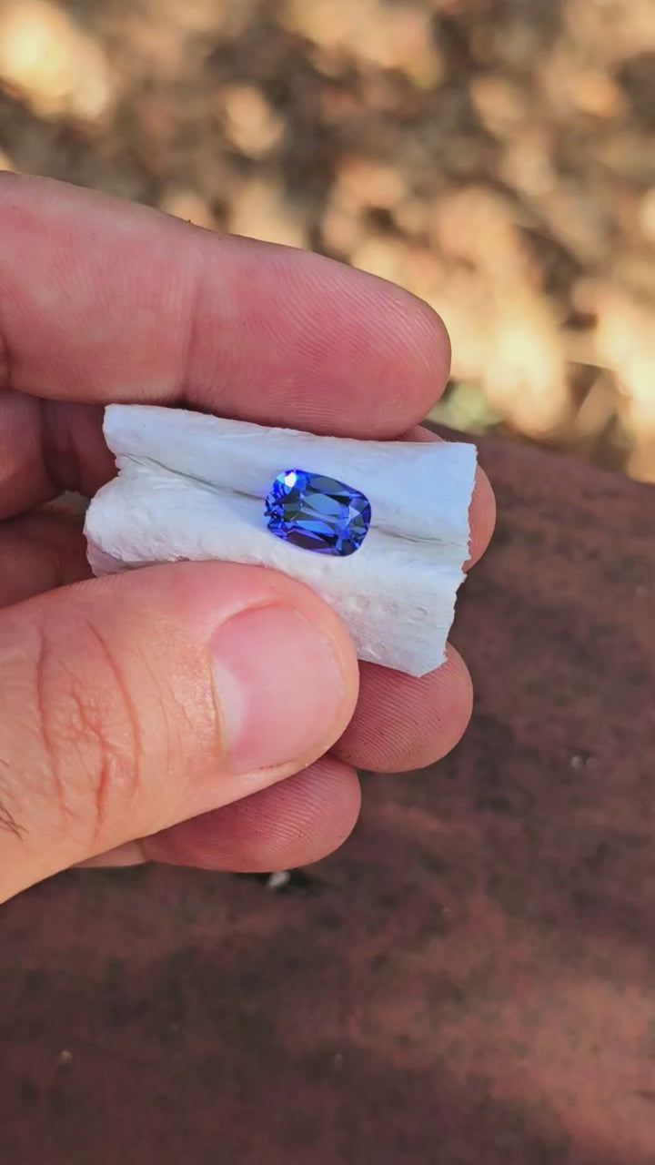 Blue Czochralski Lab Sapphire, Antique Long Cushion Cut, 2.9 Carats