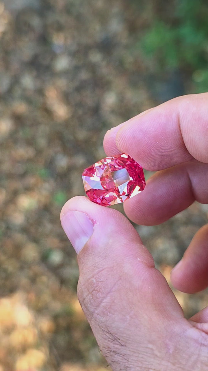 Light Orange Padparadscha Lab Sapphire, Cushion Internal Reflections Cut, 19.77 Carats