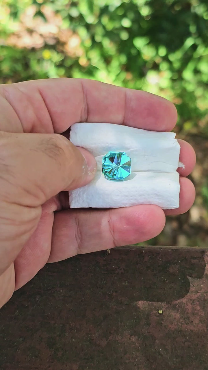 Cobalt Teal Lab Sapphire, Tessellation Cut, 10.20 Carats