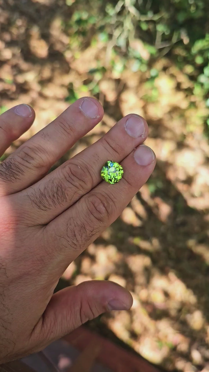 Peridot Green Colored Lab Sapphire, Antique Cushion Cut, 8.8 Carats