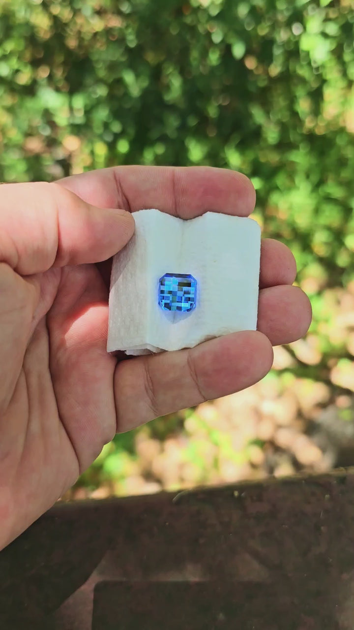 Vivid Blue Lab Spinel, Pixel Square Cut, 8.66 Carats
