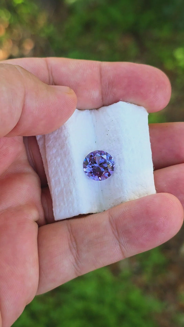 Djeva Color Change Lab Sapphire, Modern Round Brilliant Cut, 5.23 Carats