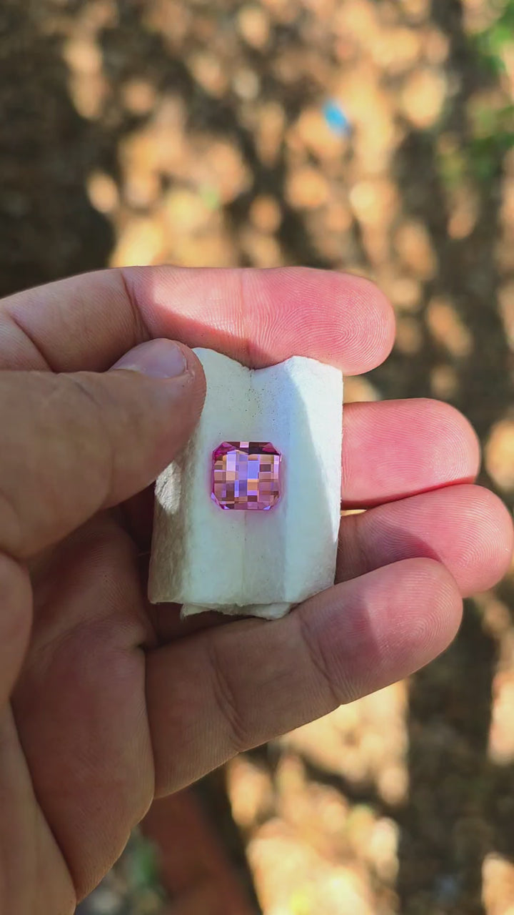 Light Pink-Orange Padparadscha Lab Sapphire, Pixel Rectangle Cut, 7.43 Carats