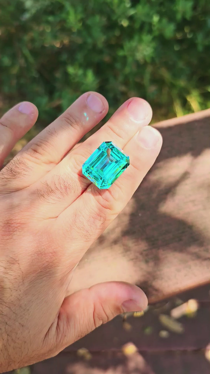 Teal "Paraiba" YAG, Emerald Cut, 75.6 Carats