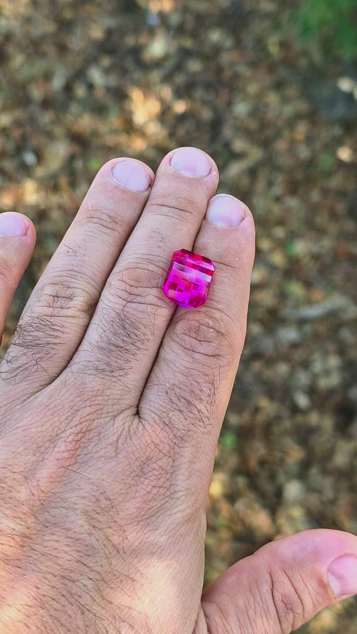 Neon Pink Lab Sapphire, Pixel Rectangle Cut, 15.44 Carats