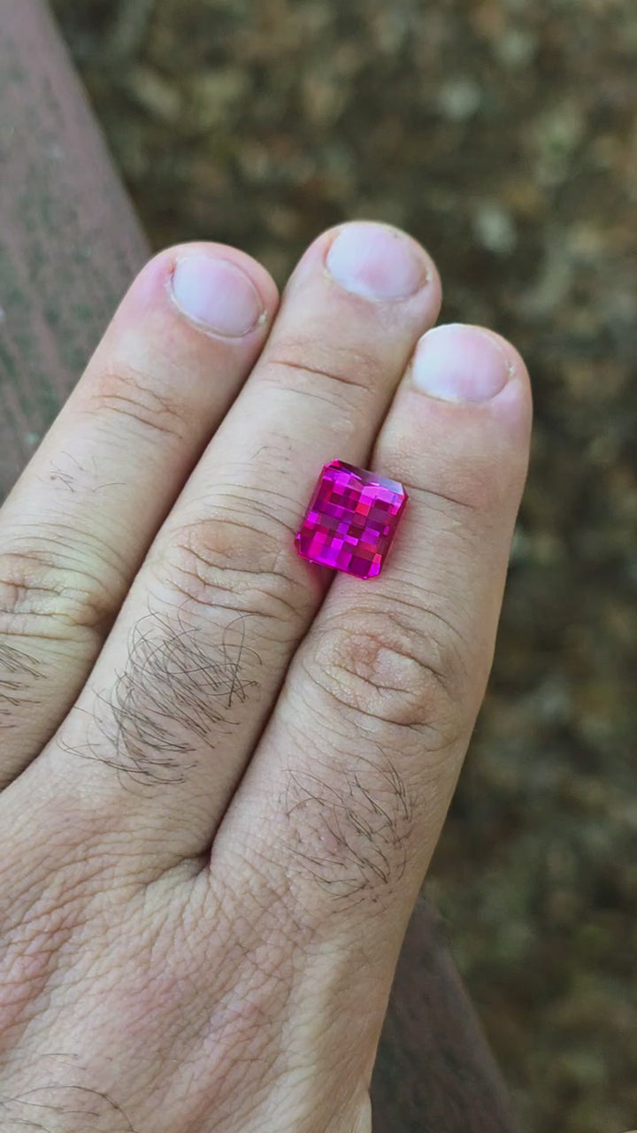 Neon Pink Lab Sapphire, Pixel Rectangle Cut, 9.26 Carats