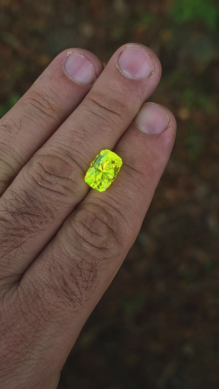 "Ultra" Glow In The Dark Lab Garnet, House Of Sylas Long Cushion Cut, 10.10 Carats