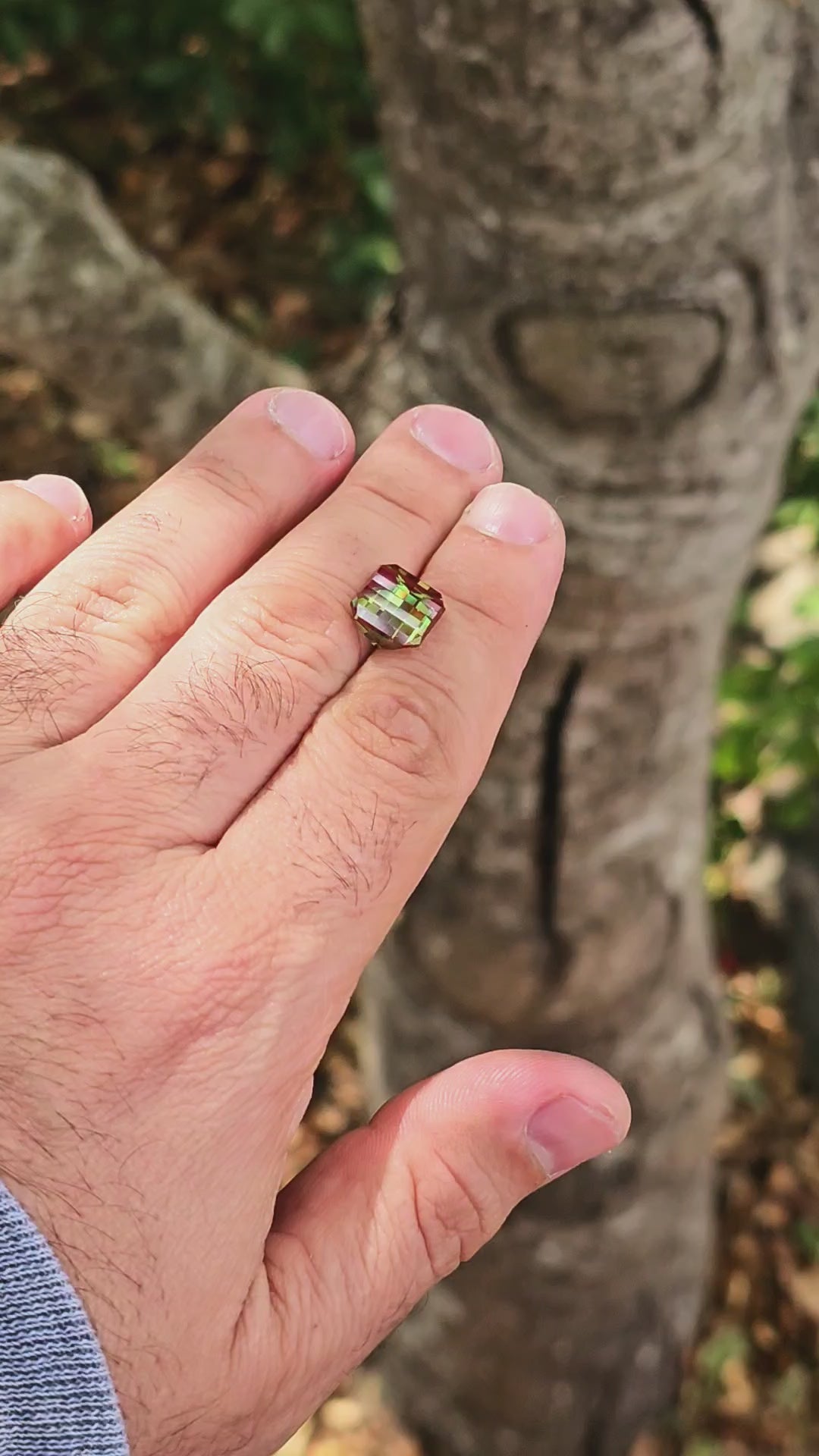 Green and Red Christmas Garnet, Pixel Square Cut, 8.97 Carats