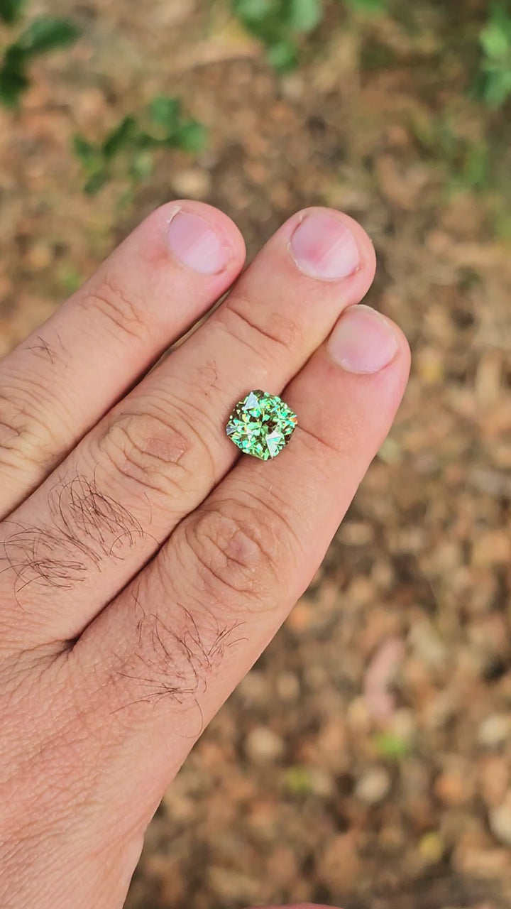Czochralski Green and Red Christmas Garnet, House Of Sylas Cushion Cut, 6.39 Carats