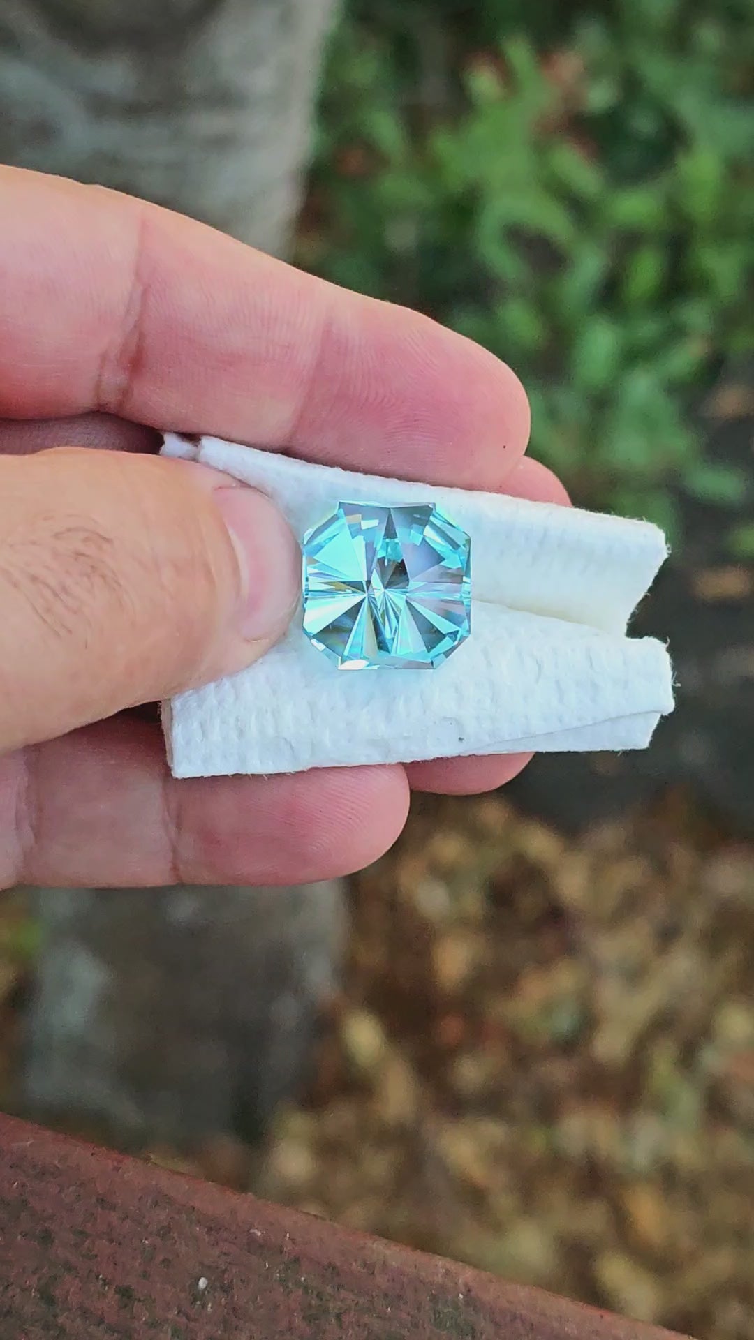 Aqua Blue Lab Sapphire, Tessellation Cut, 25.63 Carats