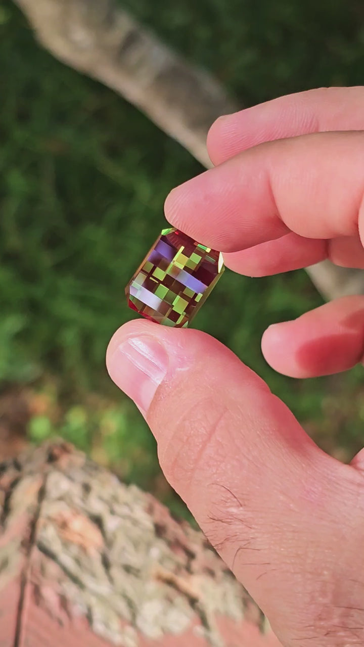 Kyroupolos Green and Red Christmas Garnet, Pixel Rectangle Cut, 25.96 Carats