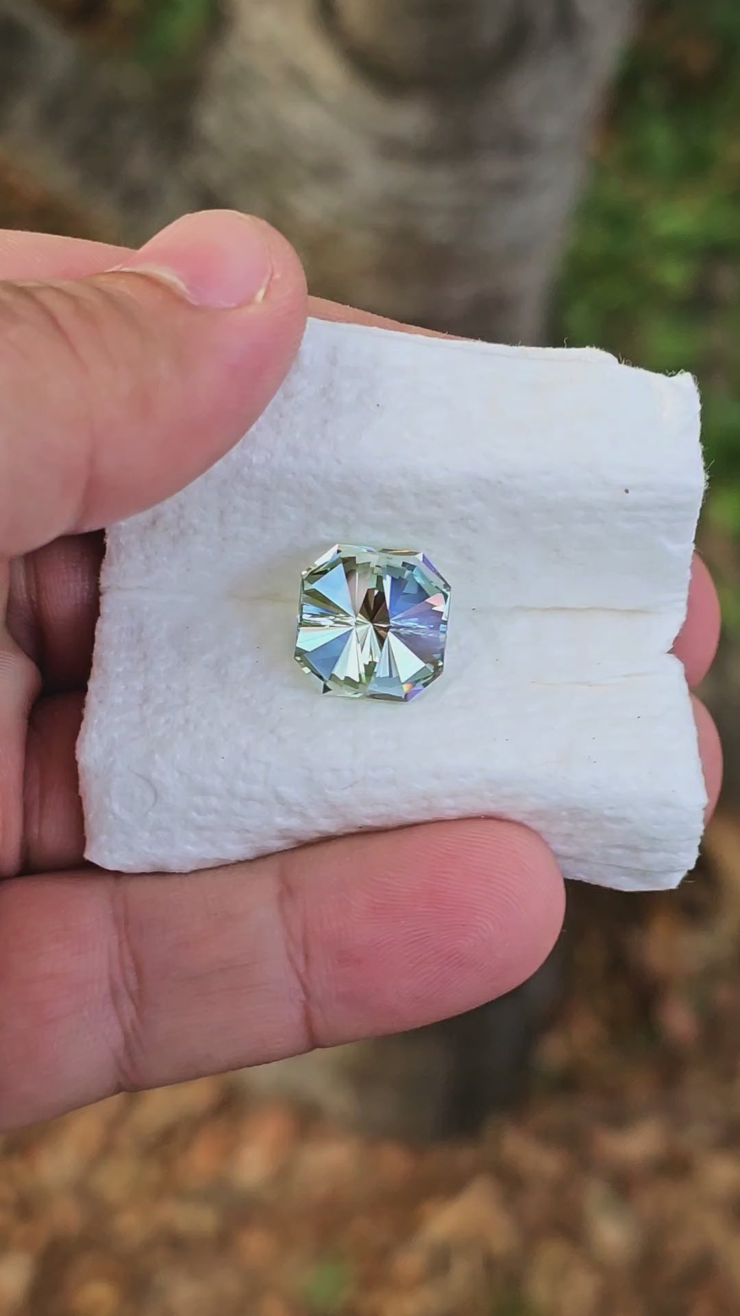 Gray Green Ytterbium YAG, Tessellation Cut, 13.70 Carats