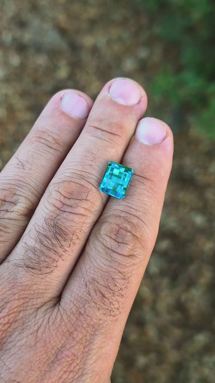 Teal Lab Spinel, Pixel Rectangle Cut, 5.89 Carats