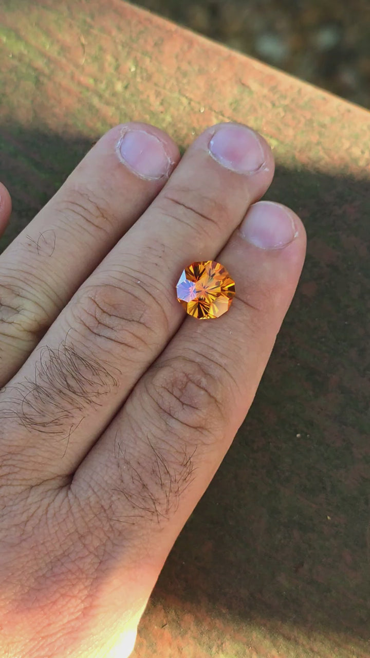 Pumpkin Orange Lab Sapphire, Gnome's Geode Cut, 7.30 Carats