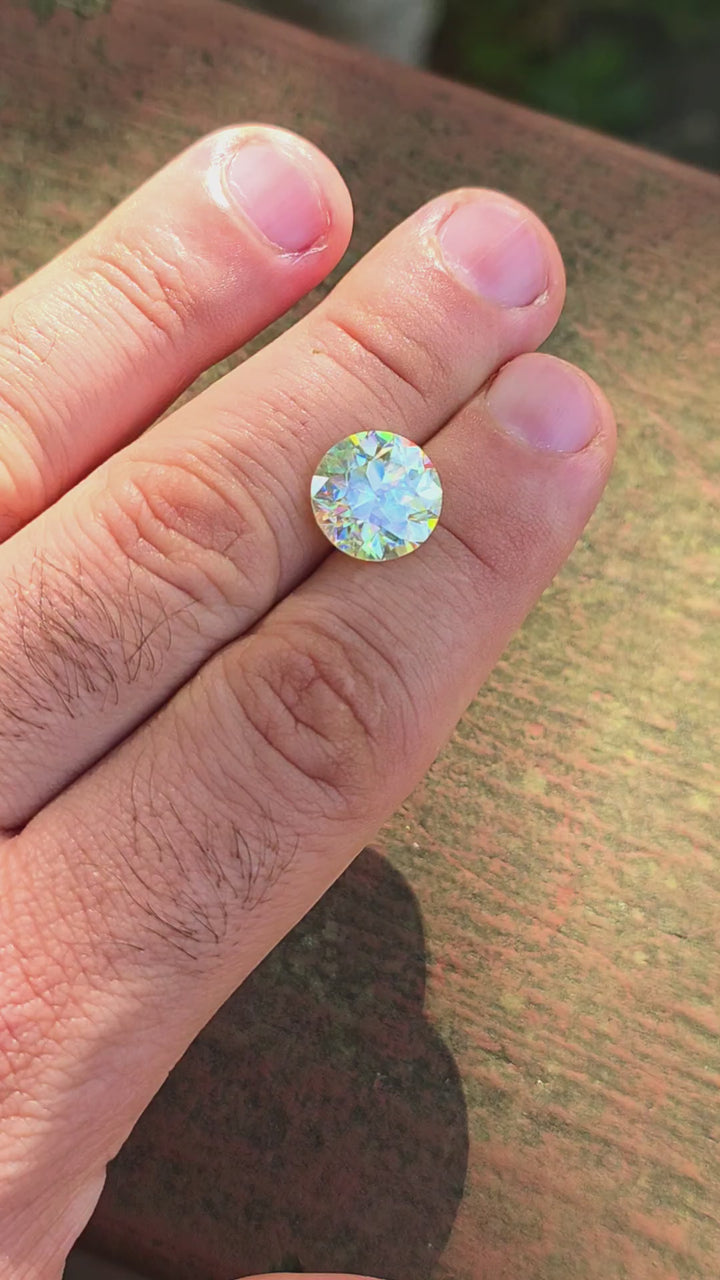 White Rutile 🌈🍭🦄, Traditional Round Brilliant Cut, 8.10 Carats