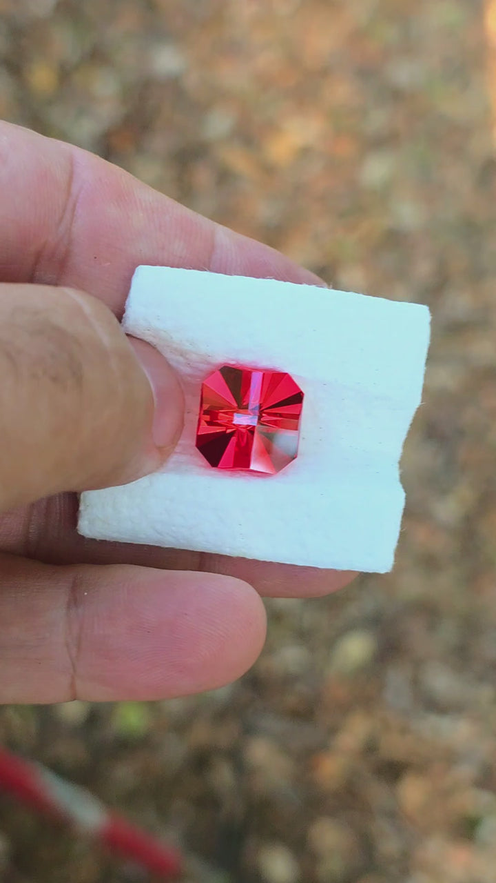 Medium Orange Czochralski Lab Sapphire, Cross Square Cut, 13.17 Carats