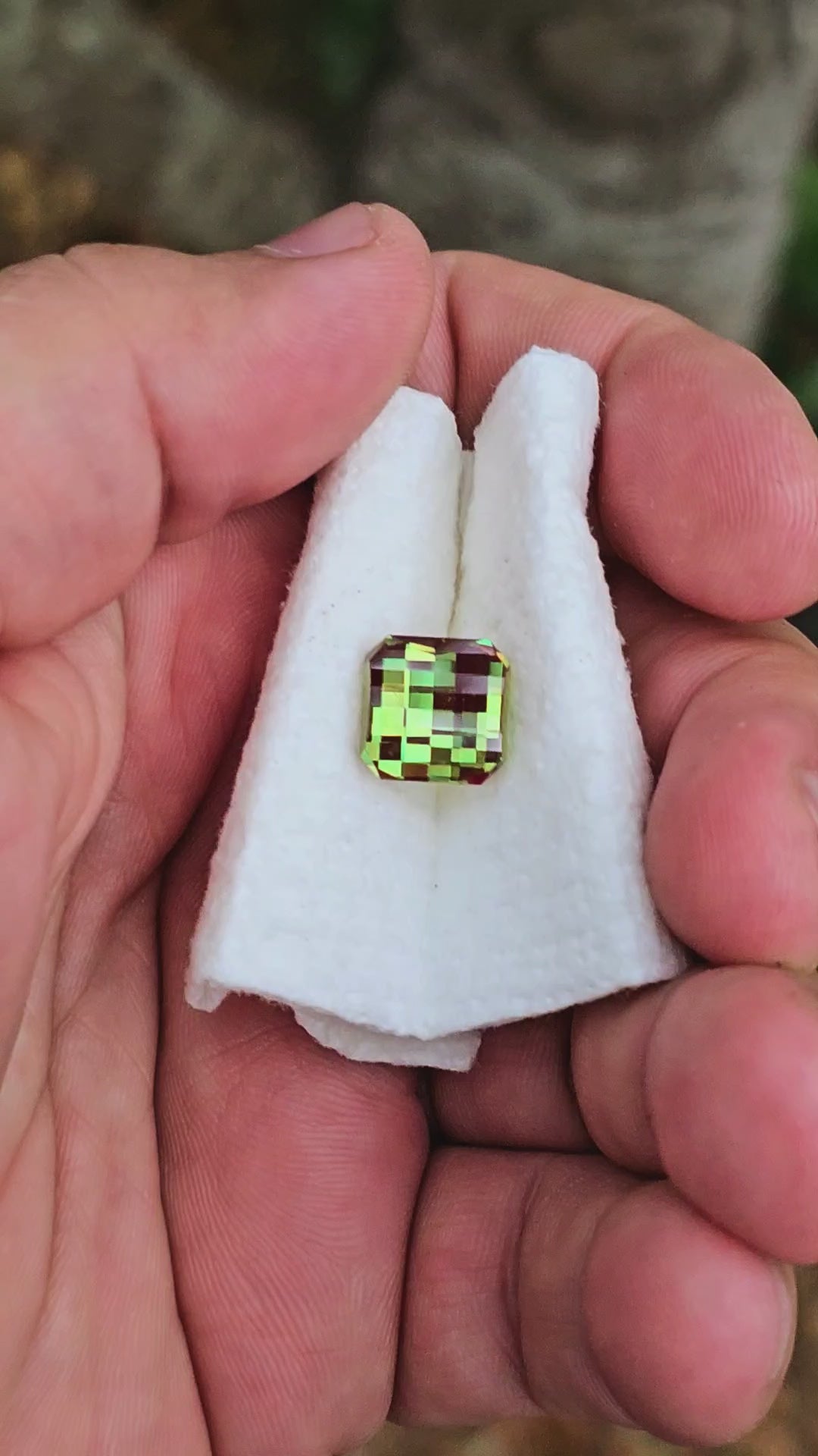 Green and Red Christmas Garnet, Pixel Square Cut, 8.63 Carats