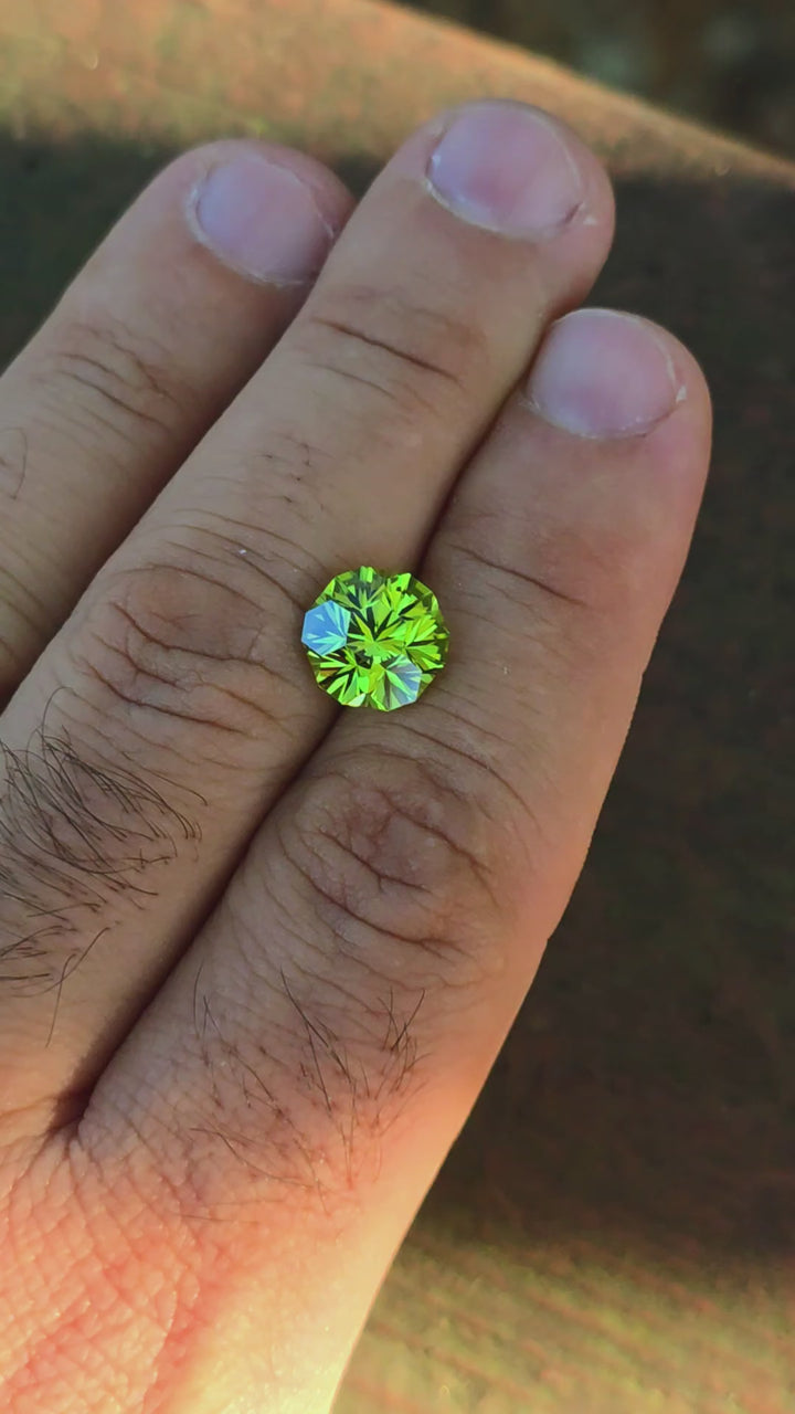 Peridot Green Colored Lab Sapphire, Gnome's Geode Cut, 5.32 Carats