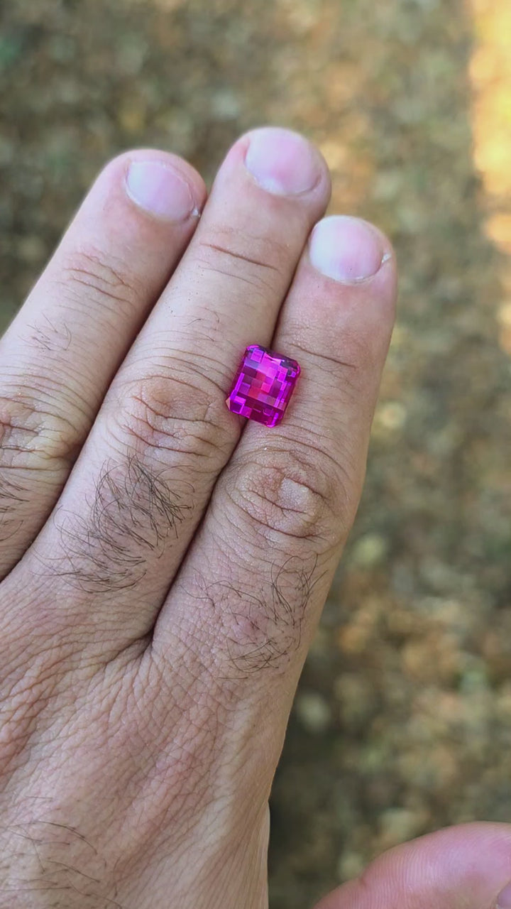 Neon Purple Lab Sapphire, Pixel Rectangle Cut, 5.60 Carats