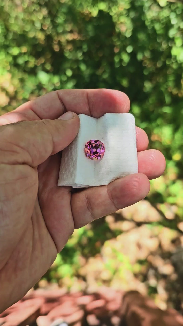 Czochralski Titanium Pink Sapphire, Antique Cushion Cut, 8.91 Carats