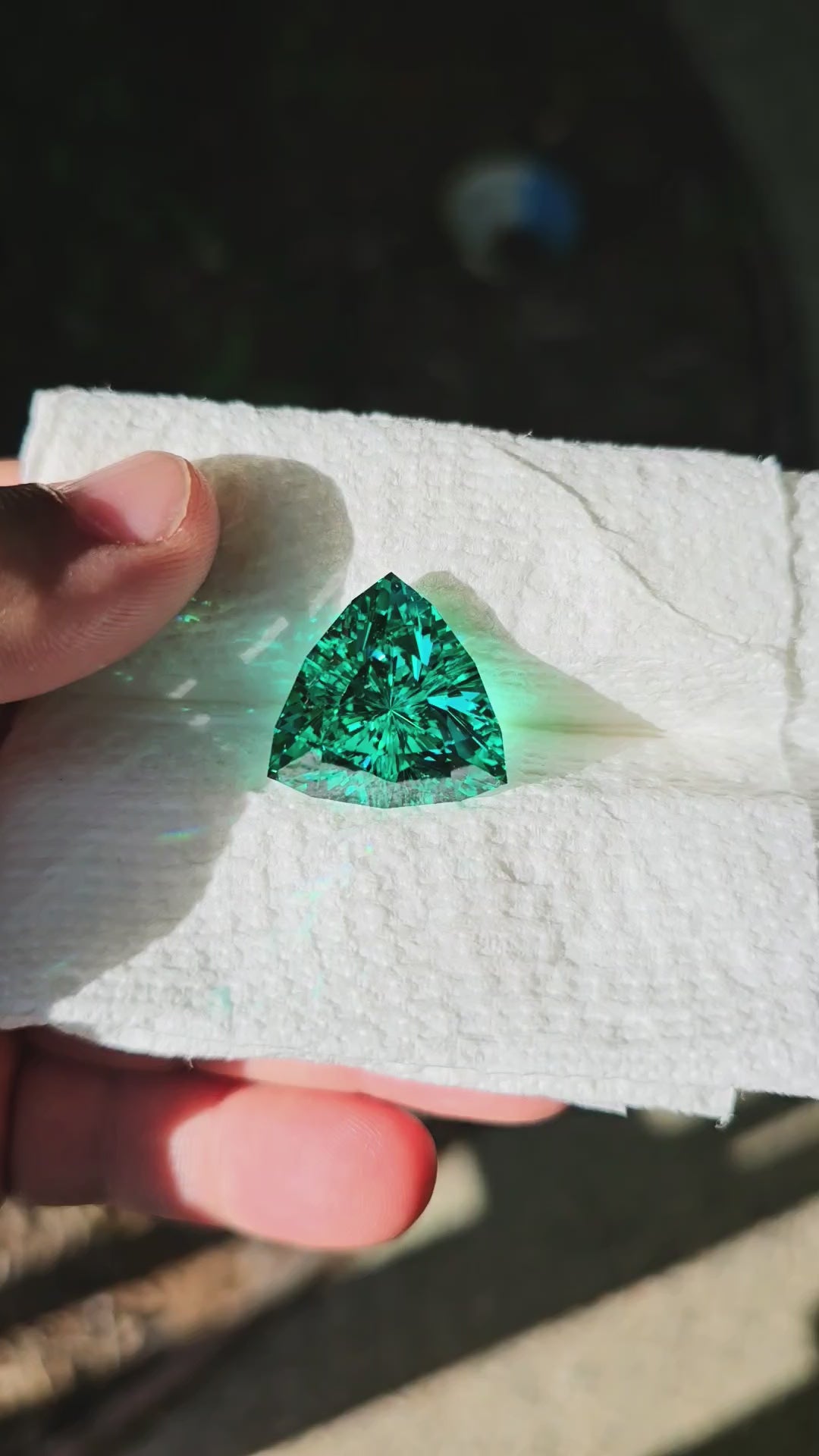 Teal "Paraiba" YAG, Trillian Internal Reflections Cut, 51.2 Carats