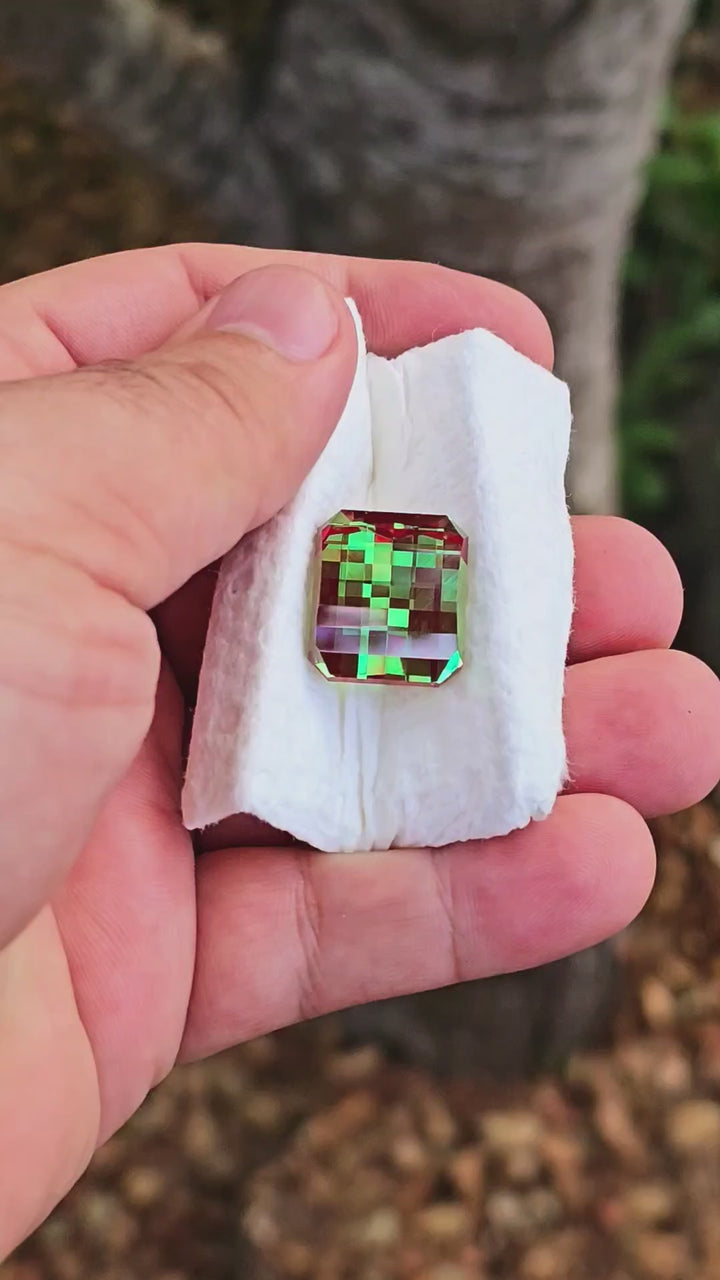 Green and Red Christmas Garnet, Pixel Rectangle Cut, 44.44 Carats