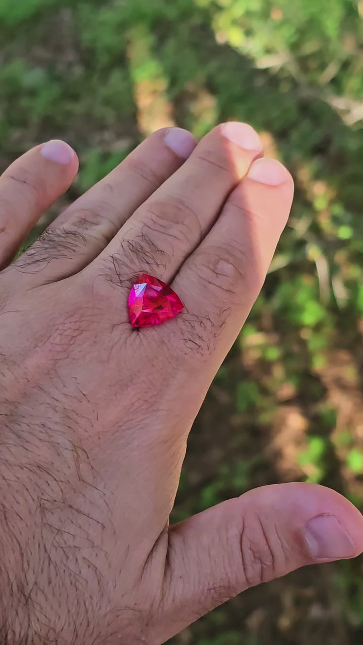 Fire Neon Red Lab Ruby, Trillian Internal Reflections Cut, 10.92 Carats