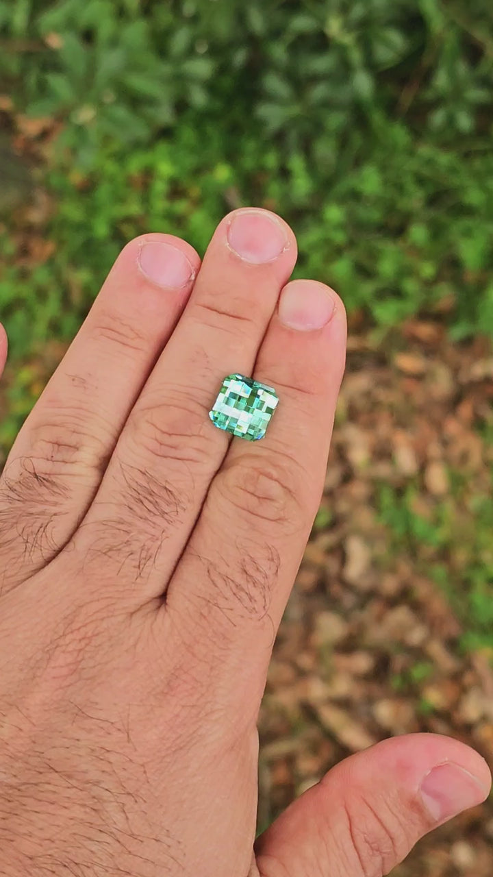 Pastel Mint Laser Garnet, Pixel Square Cut, 10.93 Carats