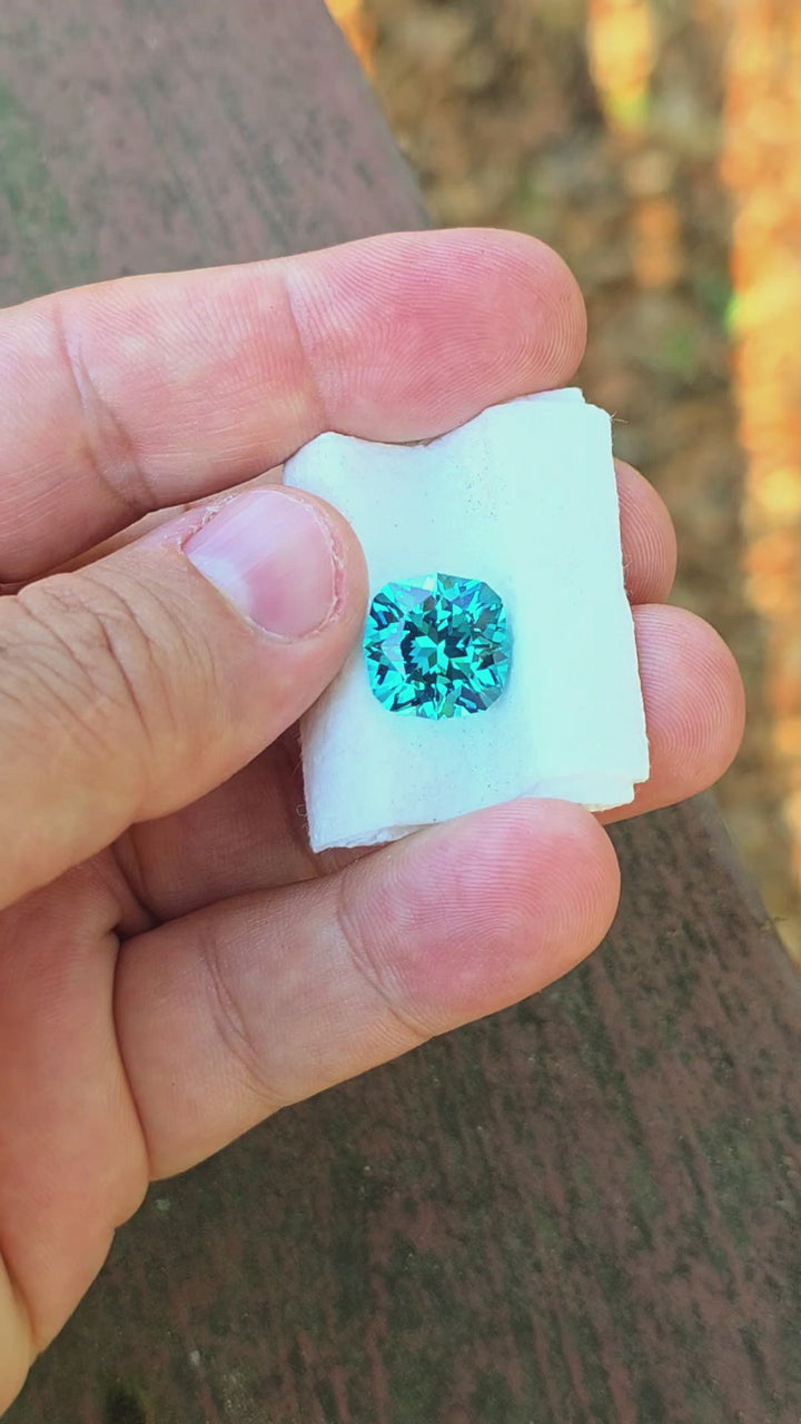 Bright Cobalt Teal Lab Sapphire, House Of Sylas Cushion Cut, 10.98 Carats