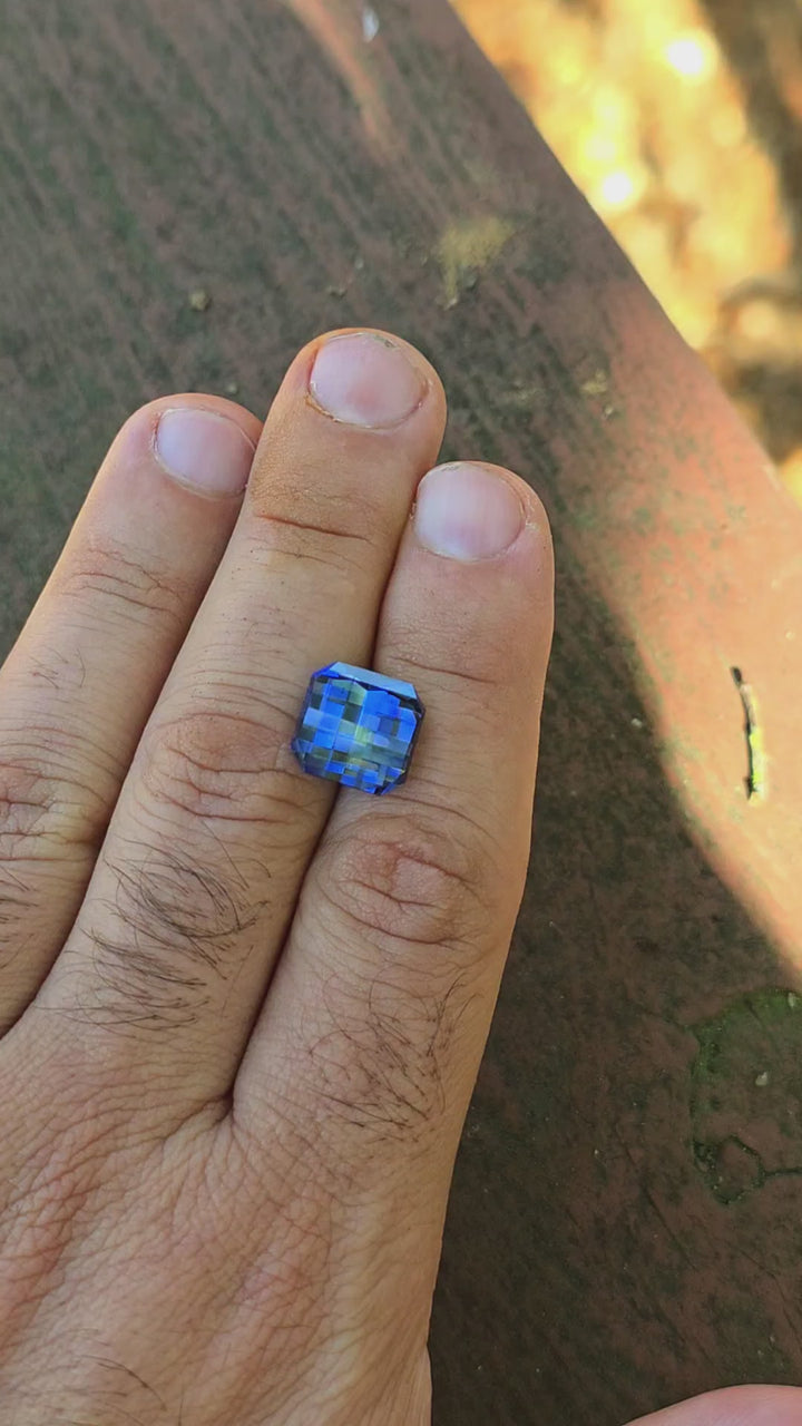 Blue Czochralski Lab Sapphire, Pixel Square Cut, 9.86 Carats