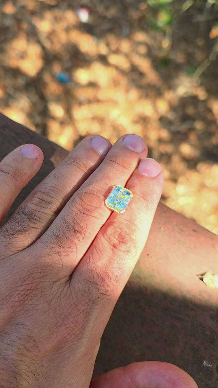 White Rutile 🌈🍭🦄, Pixel Rectangle Cut, 9.10 Carats