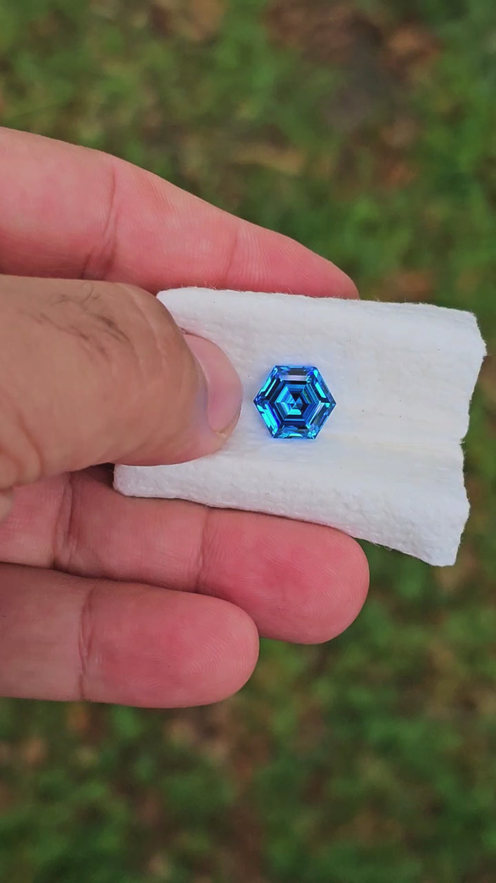 Blue Cobalt YAG, Hexagon Step Cut, 5.83 Carats