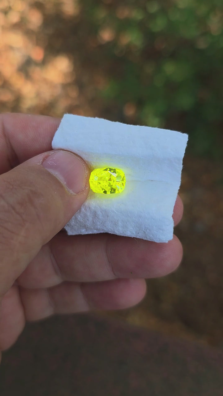 "Ultra" Glow In The Dark Lab Garnet, Cushion Internal Reflections Cut, 7.00 Carats