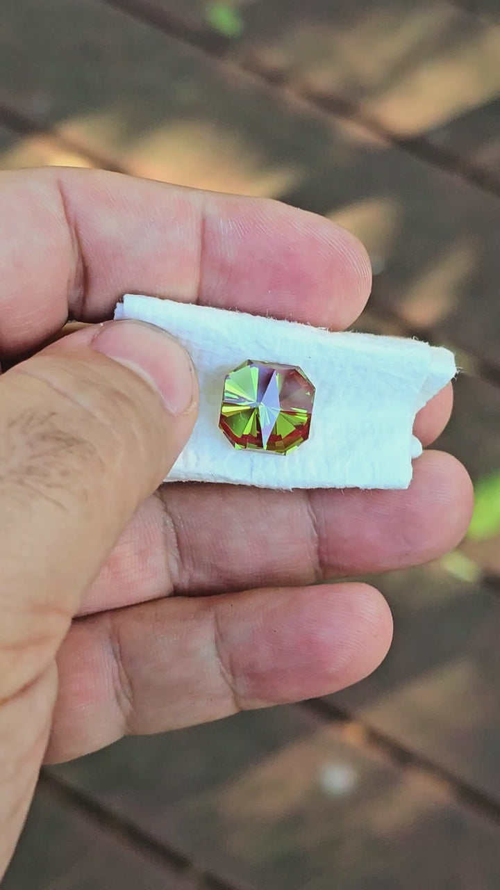 Green and Red Christmas Garnet, Tessellation Cut, 11.40 Carats