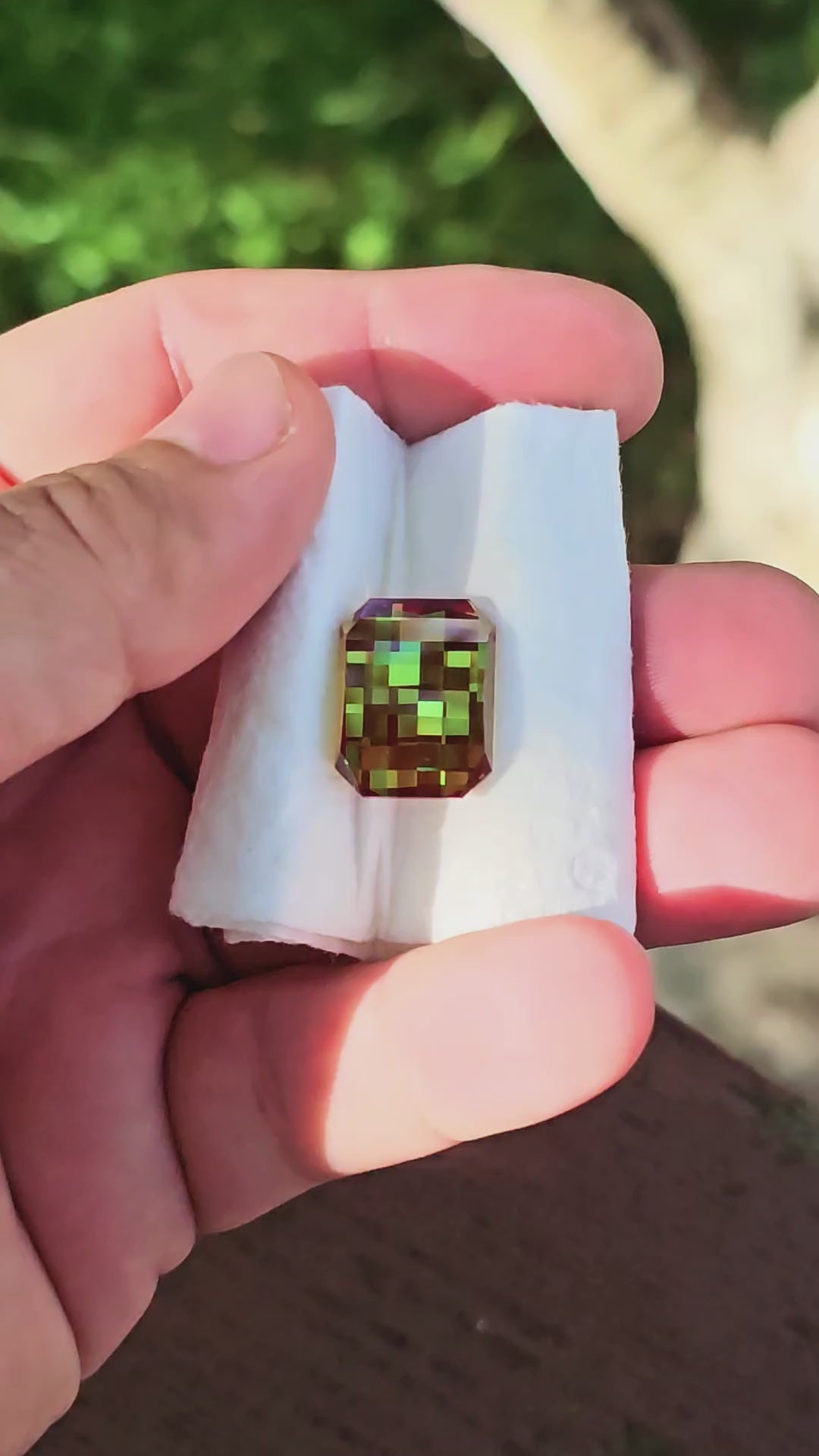 Kyroupolos Green and Red Christmas Garnet, Pixel Rectangle Cut, 25.96 Carats