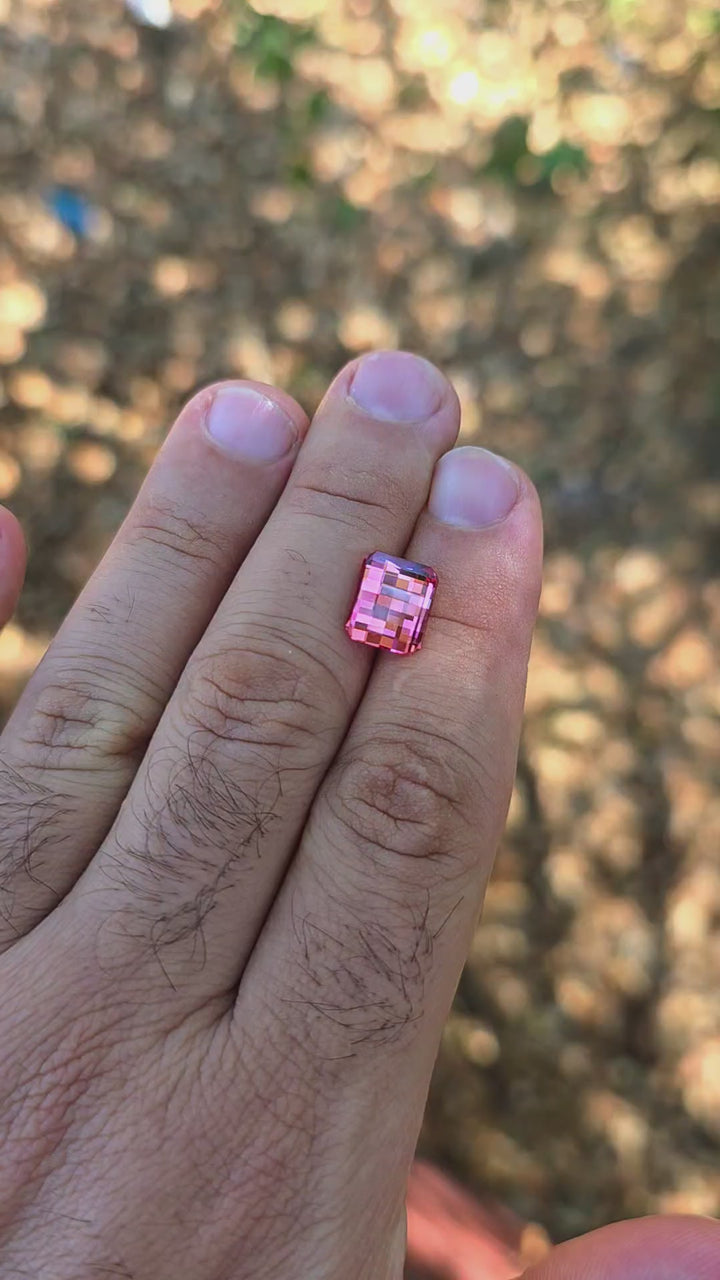 Czochralski Titanium Pink Sapphire, Pixel Rectangle Cut, 5.93 Carats