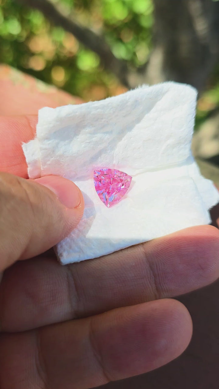 Pinkish Peach Padparadscha Lab Sapphire, Trillian Internal Reflections Cut, 5.98 Carats
