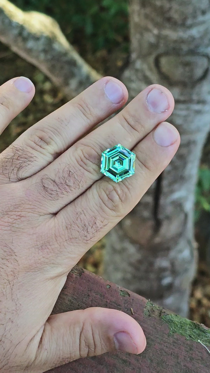 Pastel Mint Laser Garnet, Hexagon Step Cut, 20.90 Carats