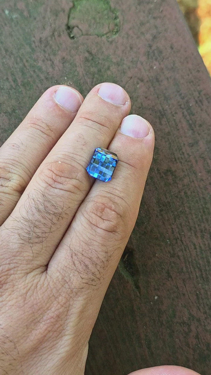 Blue Czochralski Lab Sapphire, Pixel Rectangle Cut, 7.55 Carats