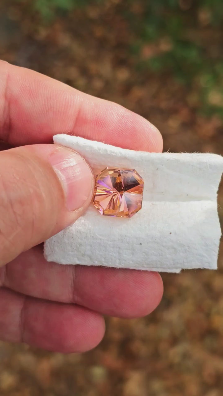 Padparadscha Erbium YAG, Tessellation Cut, 14.95 Carats