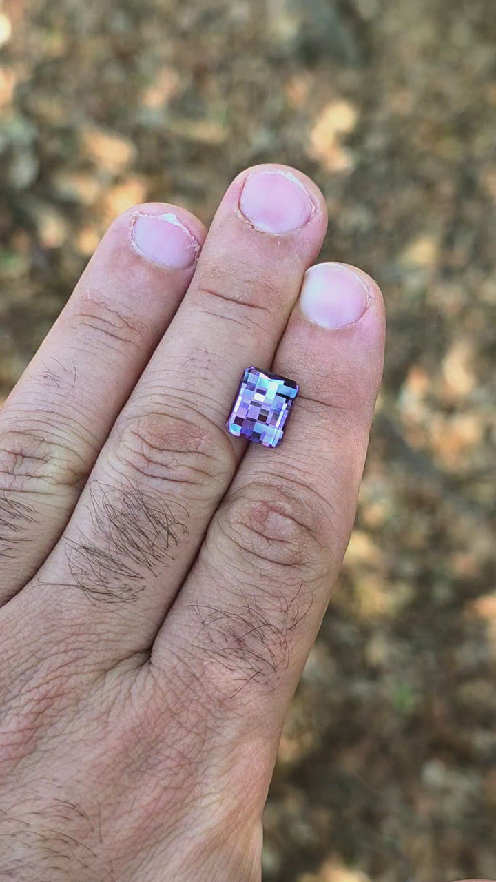 Greyish Mauve Lab Sapphire, Pixel Rectangle Cut, 6.64 Carats