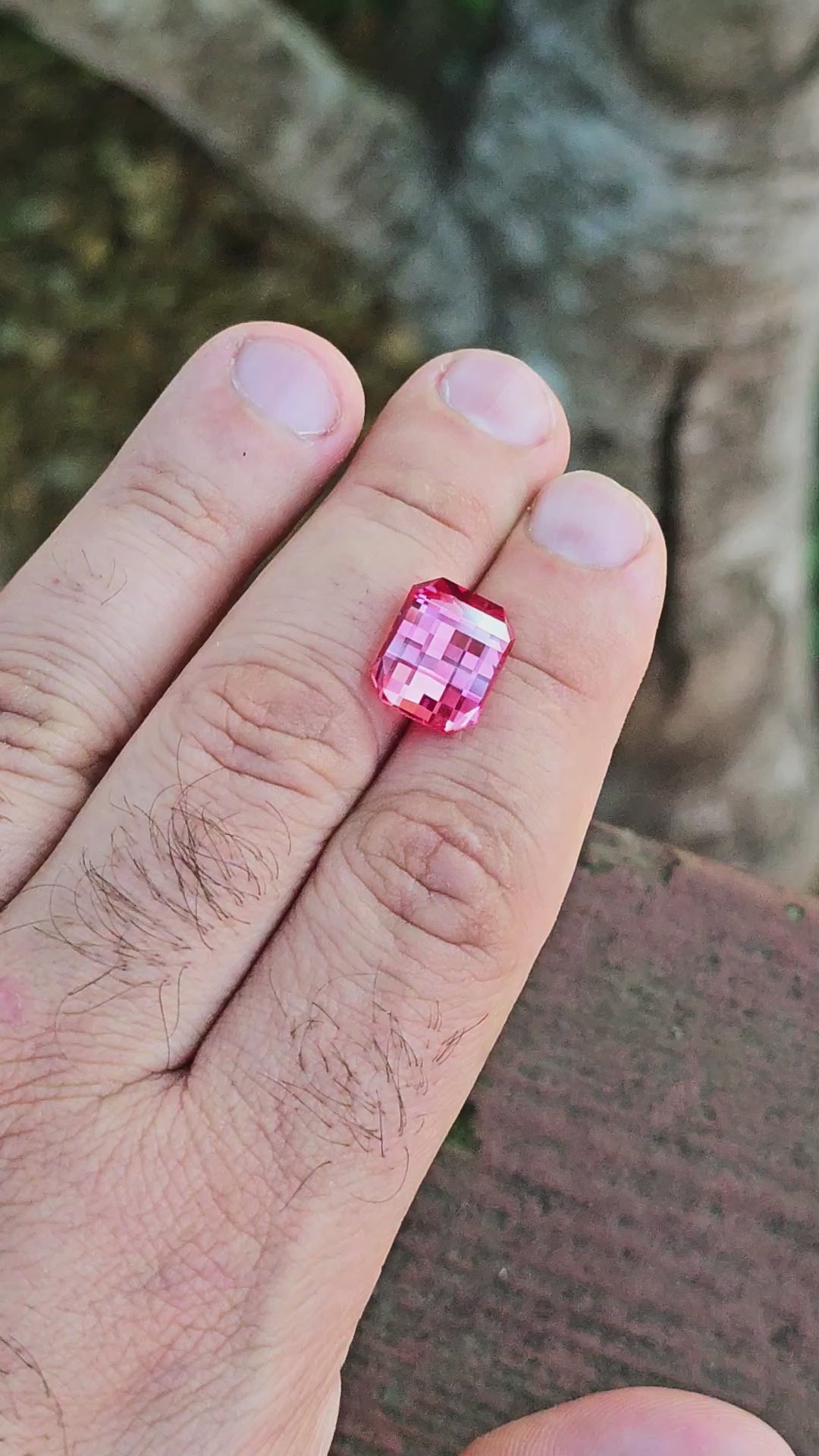 Fire Padparadscha Lab Sapphire, Pixel Rectangle Cut, 11.08 Carats