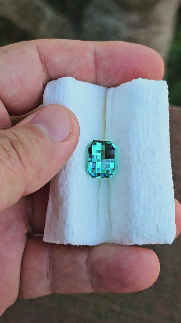 Cobalt Teal Lab Sapphire, Pixel Rectangle Cut, 8.18 Carats