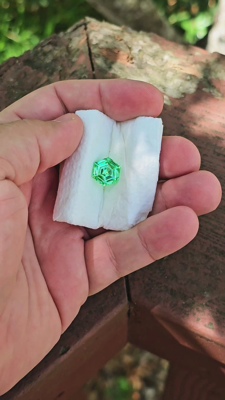 Djeva Green Lab Sapphire, Hexagon Step Cut, 6.12 Carats