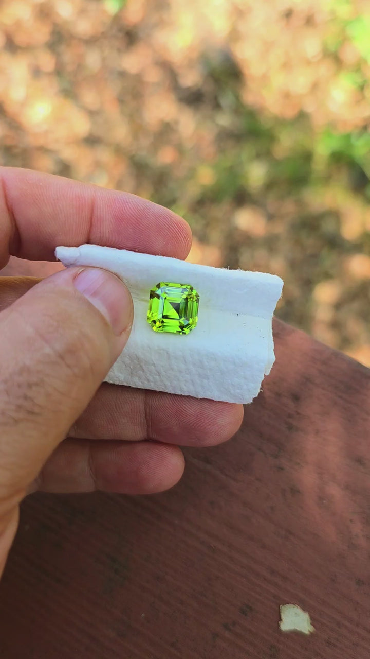 Peridot Green Colored Lab Sapphire, Asscher Cut, 7.72 Carats