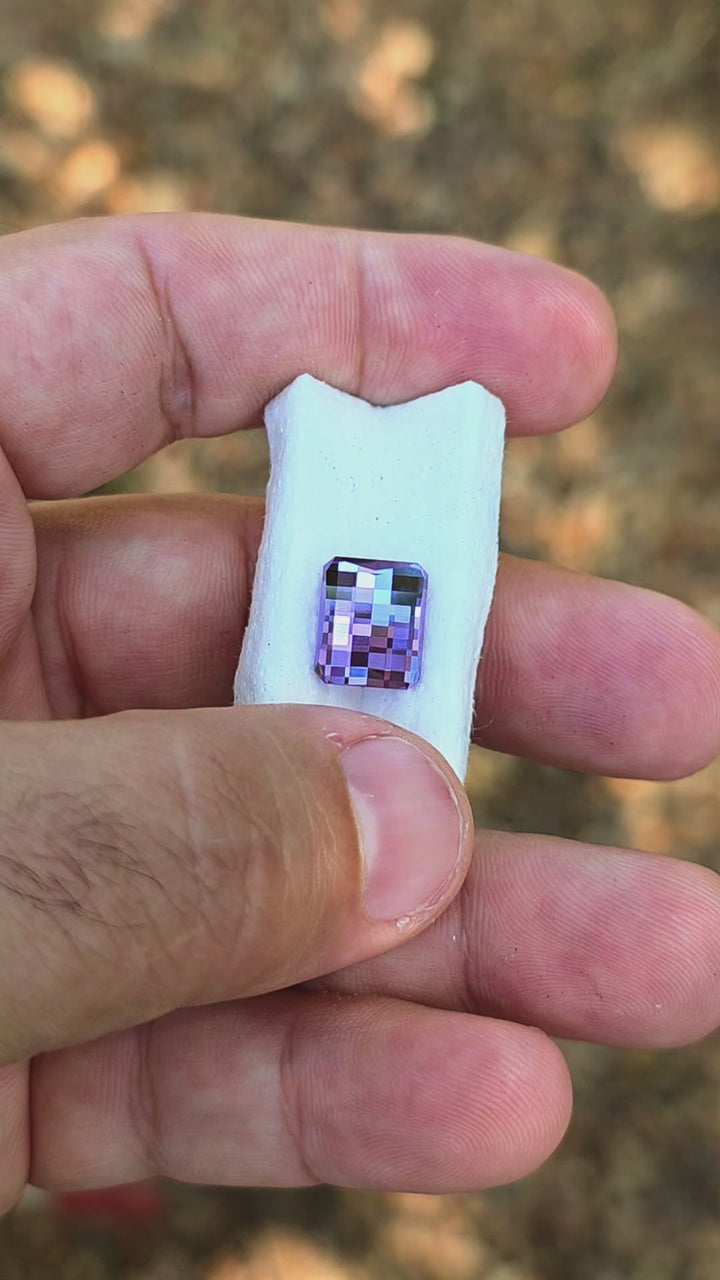 Greyish Mauve Lab Sapphire, Pixel Rectangle Cut, 6.64 Carats