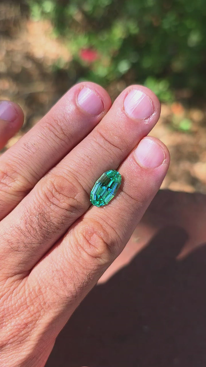 Repurposed Teal "Paraiba" YAG, Long Step Oval Cut, 6.90 Carats